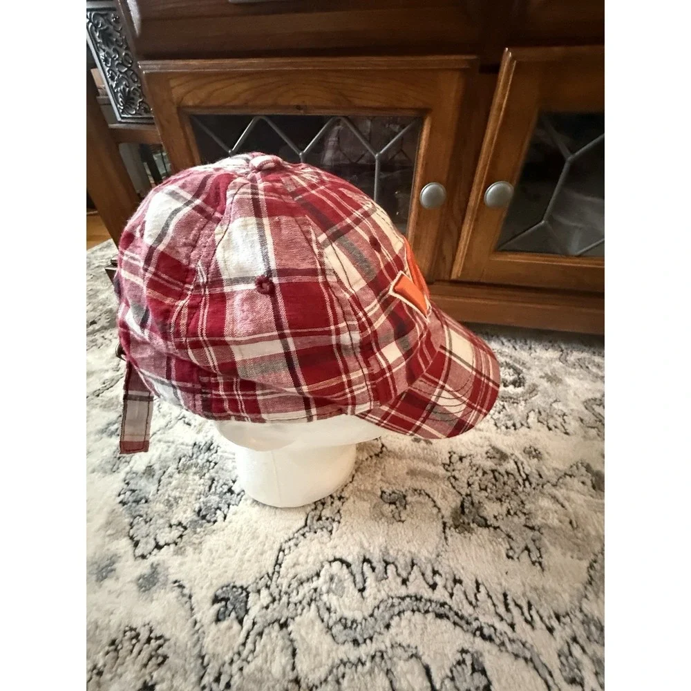 Virginia Tech Hokies VT Cotton Adjustable Hat Cap NCAA Plaid Print EUC